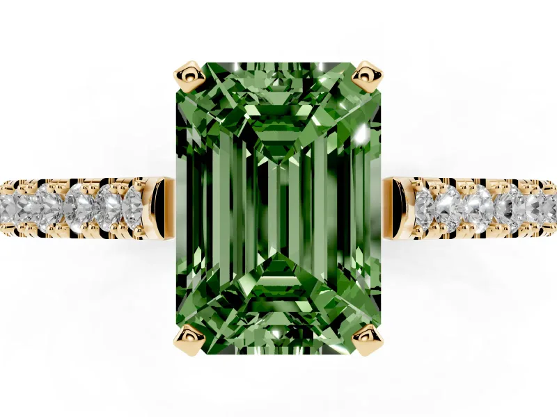 Emerald Cut Pavé Engagement Ring Setting for a Fancy Green Lab-Grown Diamond | Yellow Gold - Design NV-24454