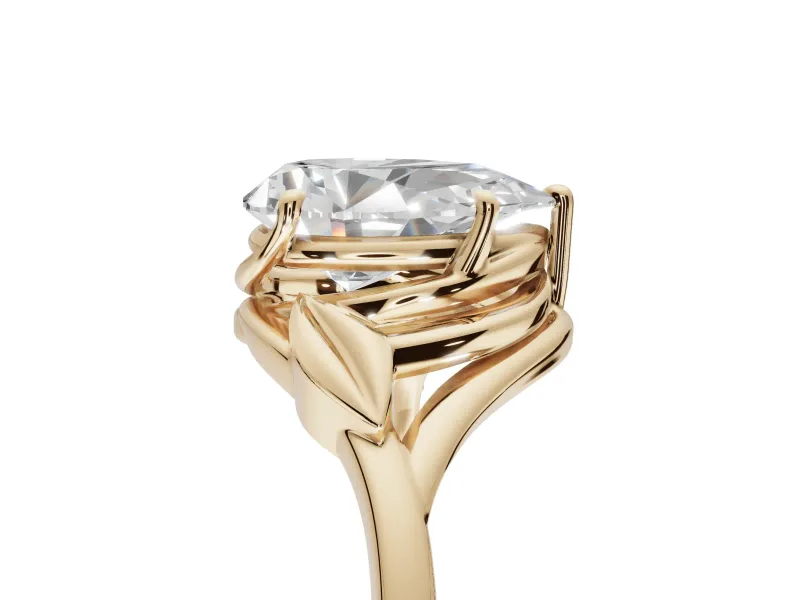 Pear-Shaped Leaf Bypass Solitaire Engagement Ring Setting | Polished Band | Yellow Gold