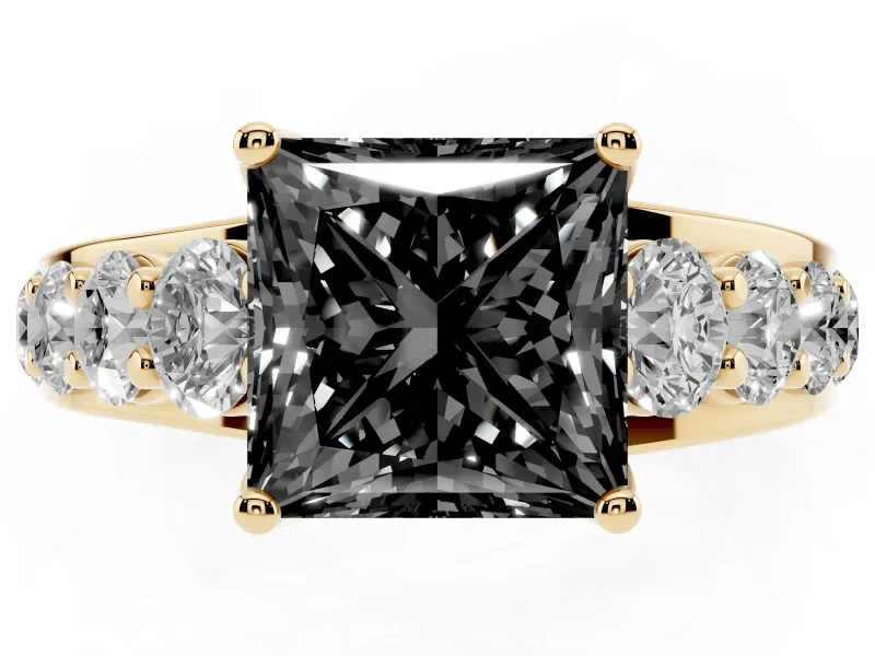 Princess Cut Engagement Ring Setting for a Black Center | Yellow Gold
