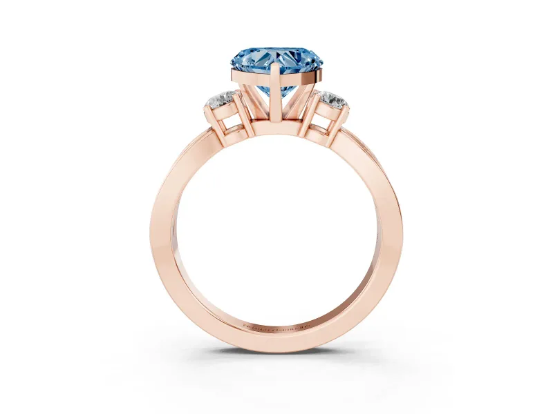 Fancy Blue Three-Stone Heart Cut Diamond Twist Band Ring Set in Rose gold with Pavé Accents and Prong Setting