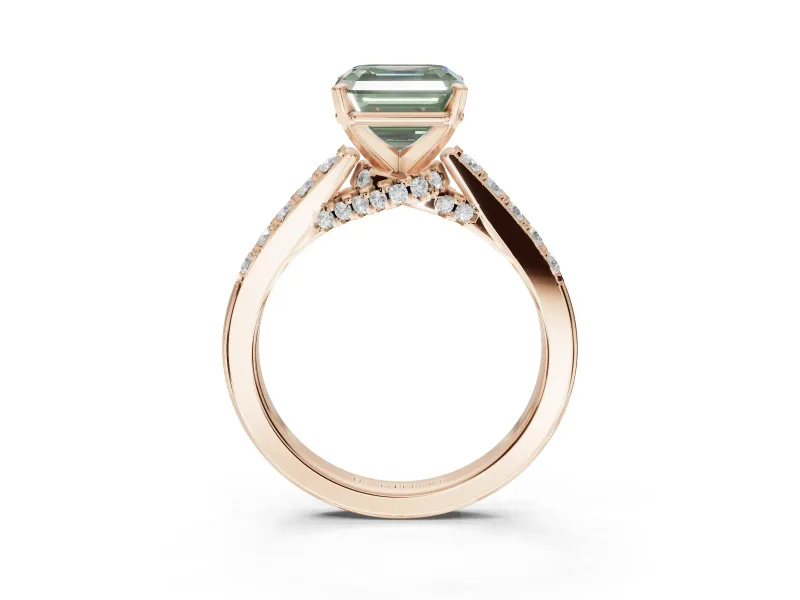 Asscher Cut Pavé Solitaire Engagement Ring Setting for a Fancy Green Lab-Grown Diamond | Crossover Gallery | Rose Gold