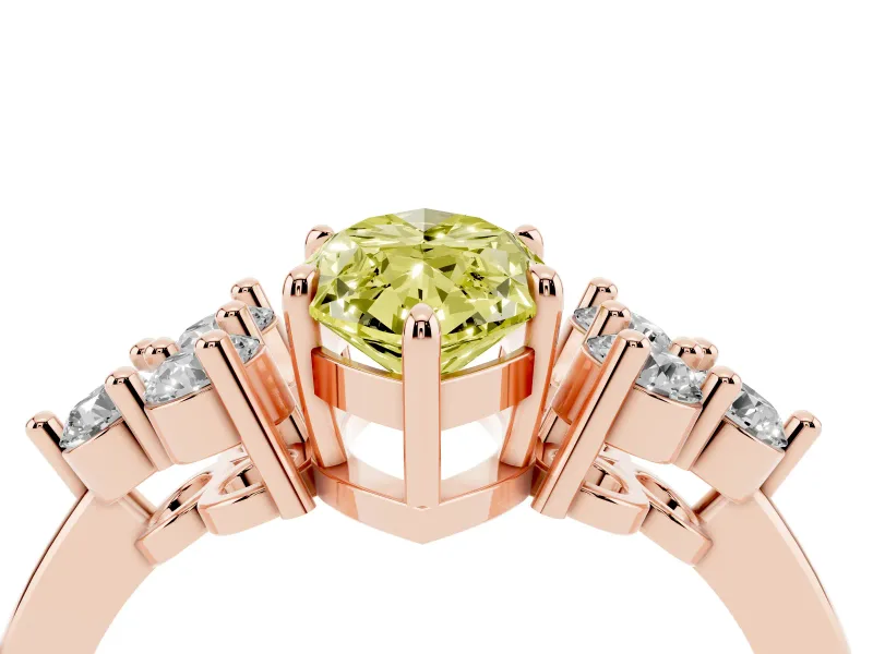 Marquise Cluster Side Stone Engagement Ring Setting for a Fancy Yellow Lab-Grown Diamond | Rose Gold