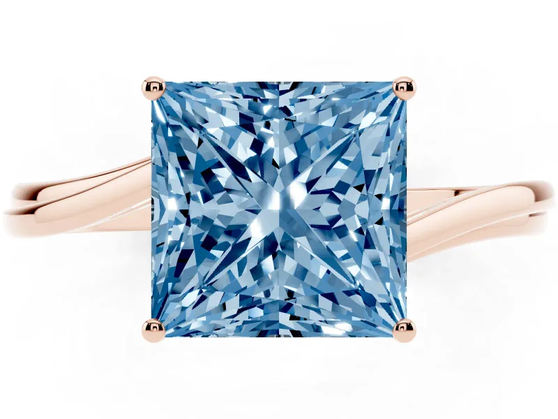 Princess Cut Bypass Solitaire Engagement Ring Setting for a Fancy Blue Lab-Grown Diamond | Rose Gold