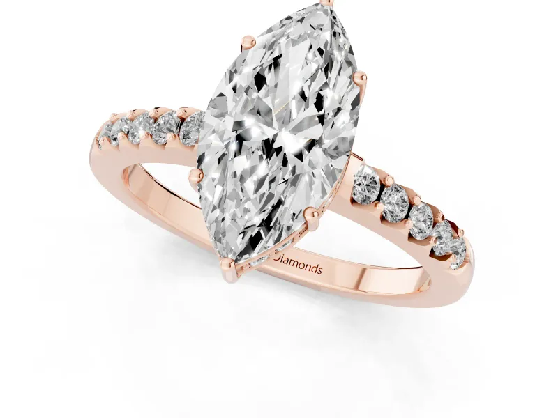 Marquise Hidden Halo Solitaire Engagement Ring Setting | Shared Prong Band | Rose Gold