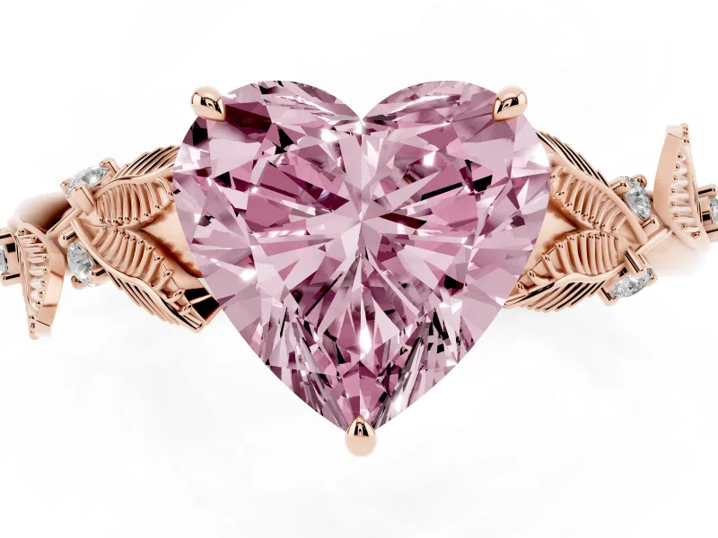 Heart-Shaped Leaf Solitaire Engagement Ring Setting for a Fancy Pink Lab-Grown Diamond | Rose Gold