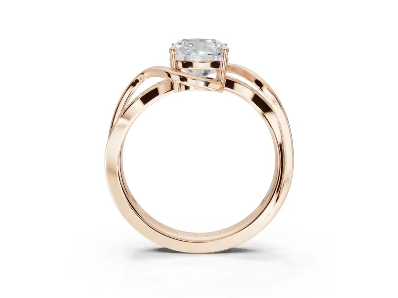 Cushion Cut Bypass Solitaire Engagement Ring Setting | Pavé and Plain Strands | Rose Gold