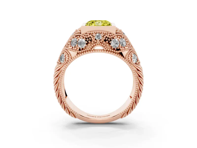 Princess Cut Vintage Bezel Engagement Ring Setting for a Fancy Yellow Lab-Grown Diamond | Rose Gold
