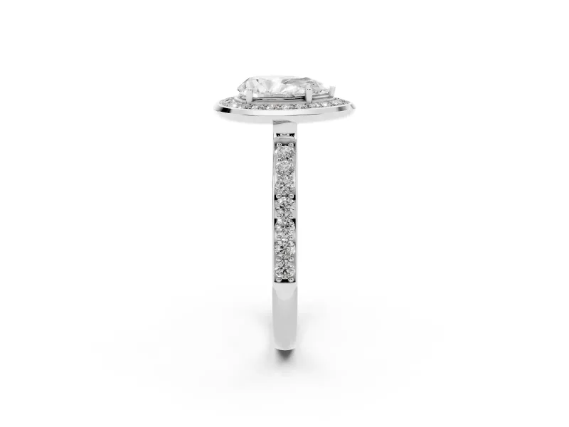 Pear-Shaped Bezel-Rim Halo Engagement Ring Setting | Pave Band | Platinum