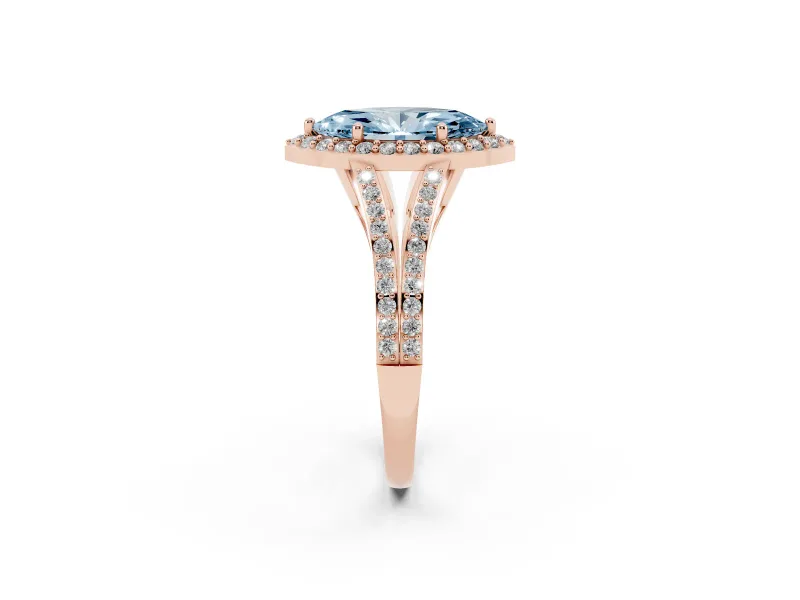 Marquise Split Shank Halo Engagement Ring Setting for a Fancy Blue Lab-Grown Diamond | Rose Gold