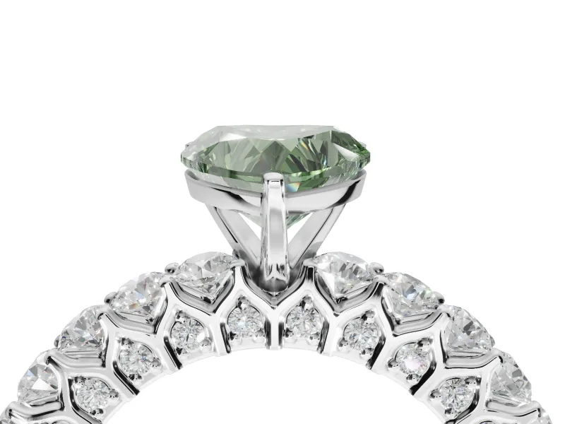 Heart-Shaped Shared Prong Engagement Ring Setting for a Fancy Green Lab-Grown Diamond | White Gold