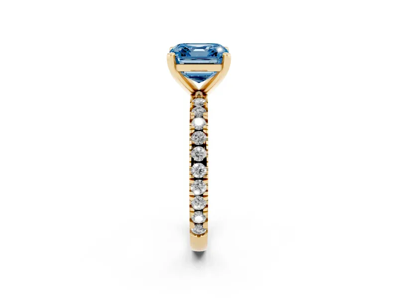 Asscher Cut Pavé Engagement Ring Setting for a Fancy Blue Lab-Grown Diamond | Yellow Gold