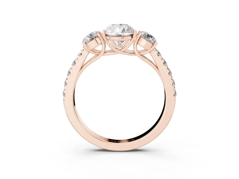 Pear-Shaped Three Stone Engagement Ring Setting | Pave Shoulders | Rose Gold
