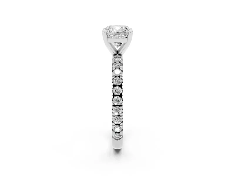 Cushion Cut Diamond Pavé Band Solitaire Set in Silver with Prong Setting