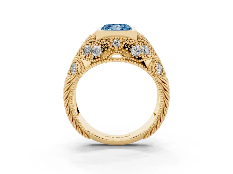 Princess Cut Vintage Bezel Engagement Ring Setting for a Fancy Blue Lab-Grown Diamond | Yellow Gold