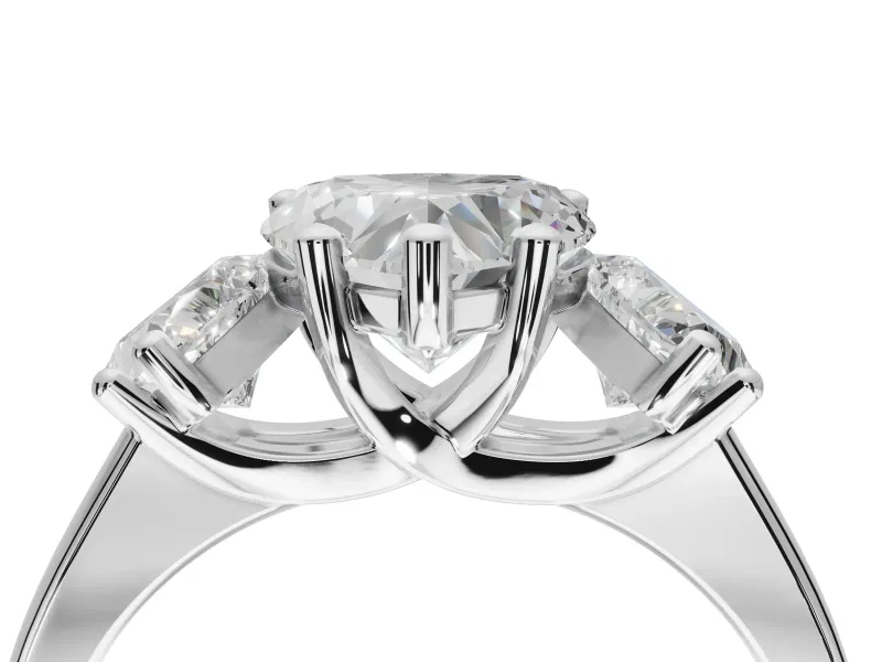 Heart-Shaped Three Stone Engagement Ring Setting | Wide Tapered Shoulders | Platinum