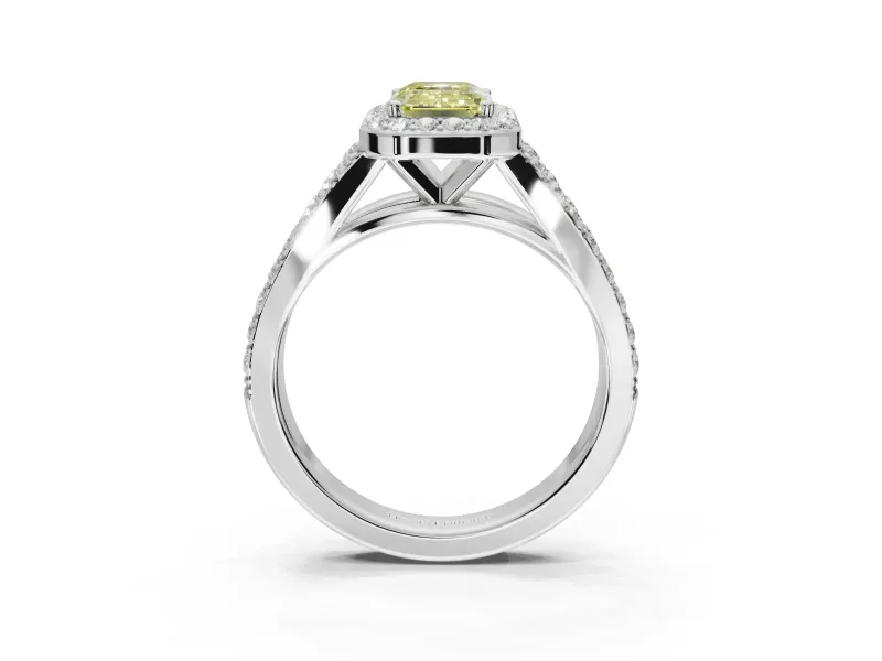 Emerald Cut Halo Engagement Ring Setting for a Fancy Yellow Lab-Grown Diamond | Sterling Silver - Design NV-24520