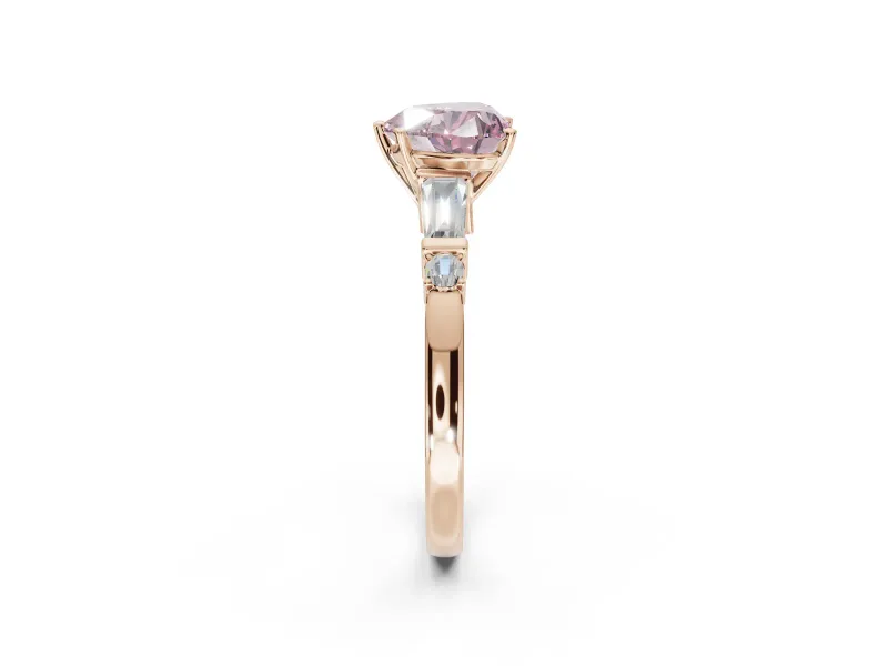 Heart-Shaped Tapered Baguette Engagement Ring Setting for a Fancy Pink Lab-Grown Diamond | Rose Gold