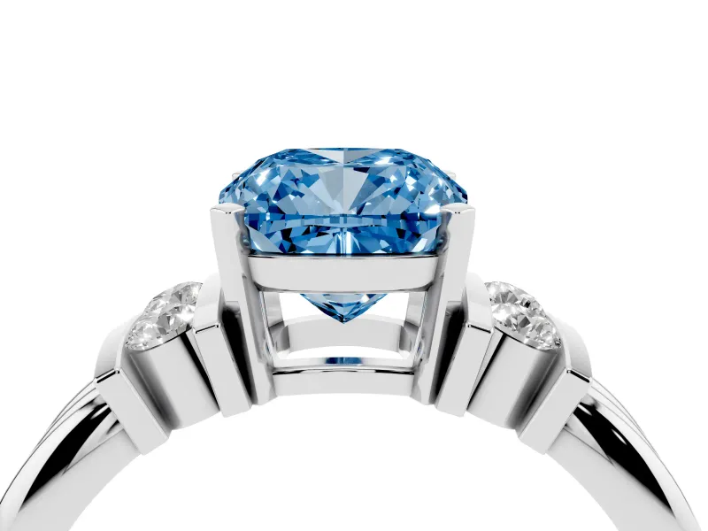 Cushion Cut Bar-Set Engagement Ring Setting for a Fancy Blue Lab-Grown Diamond | White Gold