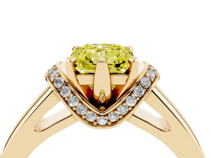 Radiant Cut Pavé Collar Engagement Ring Setting for a Fancy Yellow Lab-Grown Diamond | Yellow Gold