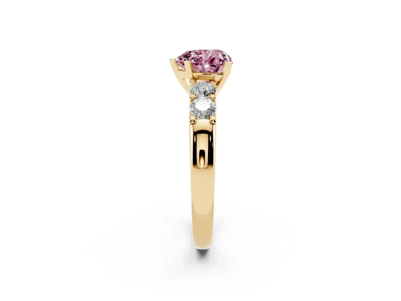 Heart-Shaped Five Stone Engagement Ring Setting for a Fancy Pink Lab-Grown Diamond | Yellow Gold