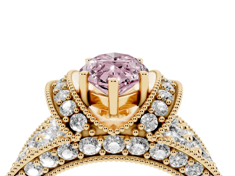 Marquise Vintage Pave Engagement Ring Setting for a Fancy Pink Lab-Grown Diamond | Milgrain Edges | Yellow Gold