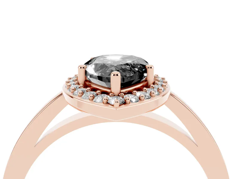 Fancy Black Pear Cut Diamond Halo Ring Set in Rose gold with Solitaire Band and Prong Setting