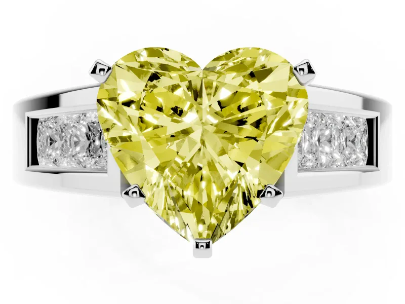 Heart-Shaped Channel-Set Engagement Ring Setting for a Fancy Yellow Lab-Grown Diamond | Platinum