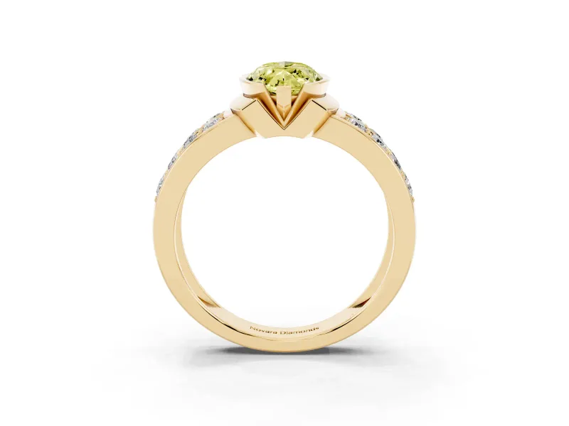 Marquise Half Bezel Engagement Ring Setting for a Fancy Yellow Lab-Grown Diamond | Double Row Channel Band | Yellow Gold
