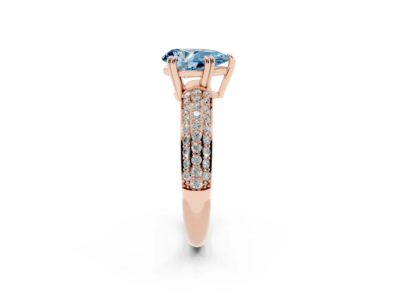 Pear-Shaped Three Row Pave Engagement Ring Setting for a Fancy Blue Lab-Grown Diamond | Rose Gold