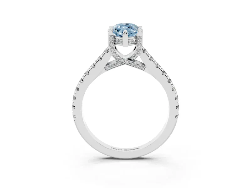 Marquise Hidden Halo Pave Engagement Ring Setting for a Fancy Blue Lab-Grown Diamond | Claw Prongs | Sterling Silver