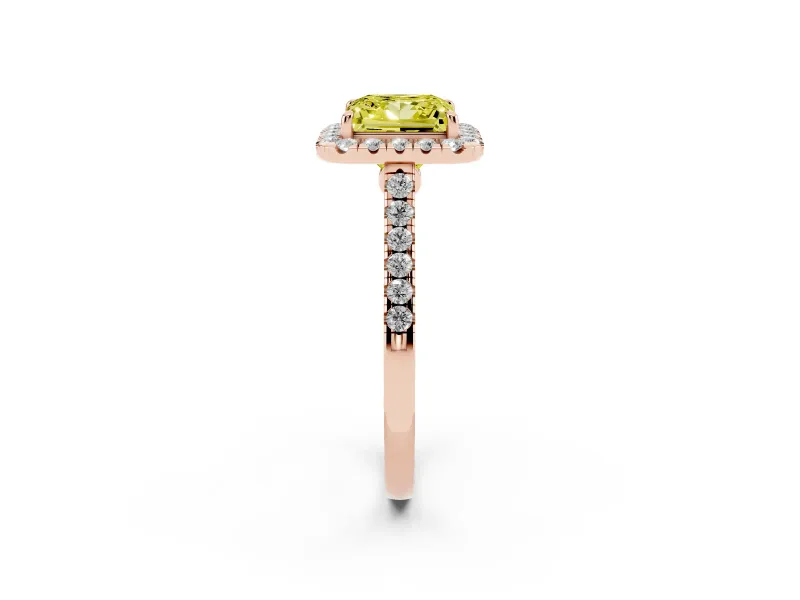 Princess Cut Halo Engagement Ring Setting for a Fancy Yellow Lab-Grown Diamond | Pave Shoulders | Rose Gold