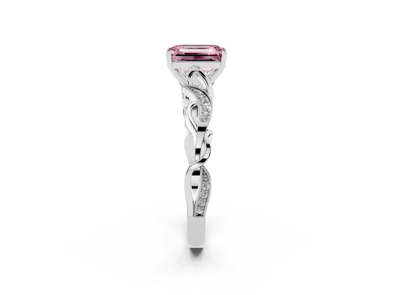 Emerald Cut Vine Engagement Ring Setting for a Fancy Pink Lab-Grown Diamond | Sterling Silver