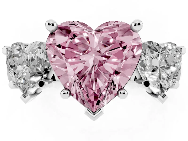 Heart-Shaped Three Stone Engagement Ring Setting for a Fancy Pink Lab-Grown Diamond | Plain Squared Band | White Gold