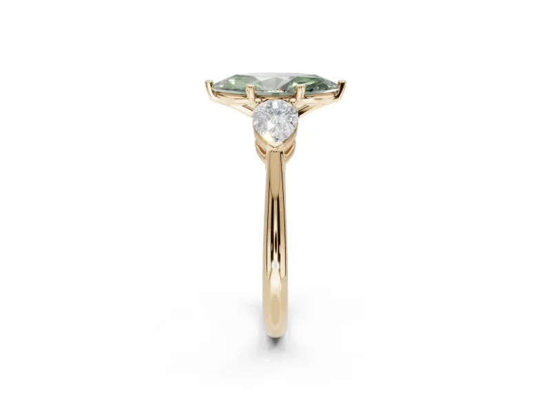 Marquise 3-Stone Engagement Ring Setting for a Fancy Green Lab-Grown Diamond | Yellow Gold