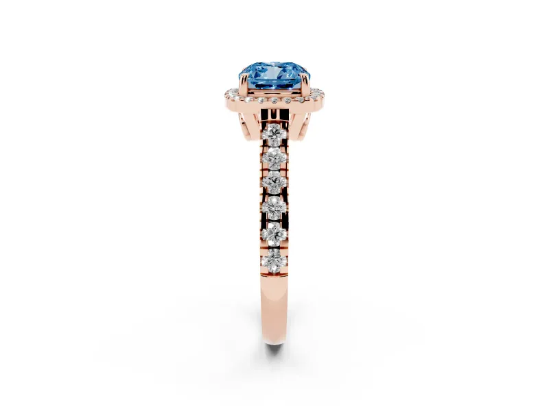 Cushion Cut Accented Halo Engagement Ring Setting for a Fancy Blue Lab-Grown Diamond | Rose Gold
