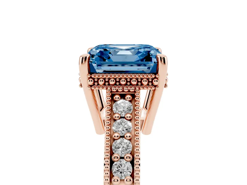 Asscher Cut Engraved Engagement Ring Setting for a Fancy Blue Lab-Grown Diamond | Rose Gold