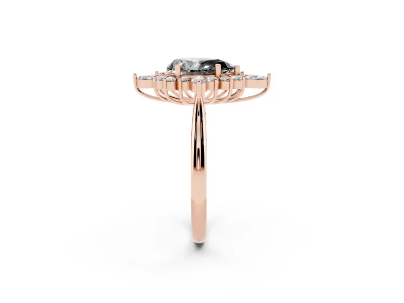 Pear-Shaped Cluster Halo Engagement Ring Setting for a Black Center | Rose Gold