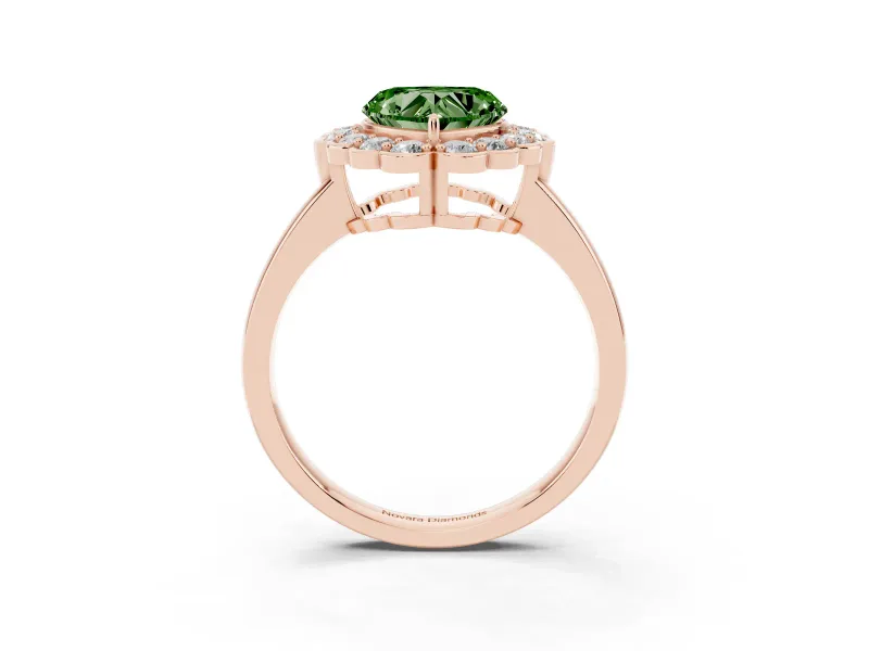 Heart-Shaped Scalloped Cluster Halo Engagement Ring Setting for a Fancy Green Lab-Grown Diamond | Plain Band | Rose Gold