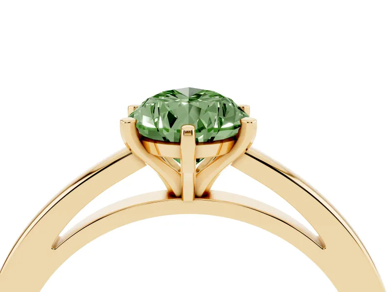 Fancy Green Pear Cut Diamond Solitaire Engagement Ring Set in Yellow gold with Prong Setting on a Classic Band