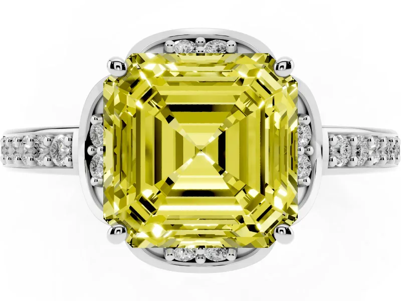 Asscher Cut Floral Pavé Engagement Ring Setting for a Fancy Yellow Lab-Grown Diamond | Platinum