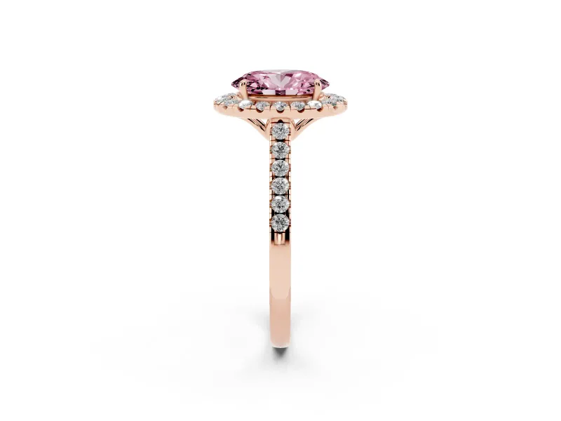 Oval Raised Halo Engagement Ring Setting for a Fancy Pink Lab-Grown Diamond | Pave Band | Rose Gold