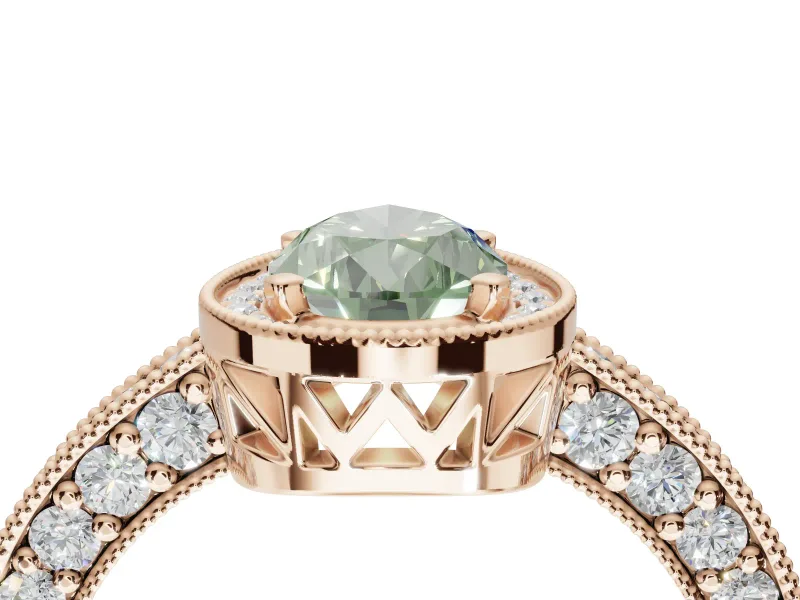 Pear-Shaped Milgrain Halo Engagement Ring Setting for a Fancy Green Lab-Grown Diamond | Wide Pavé Band | Rose Gold