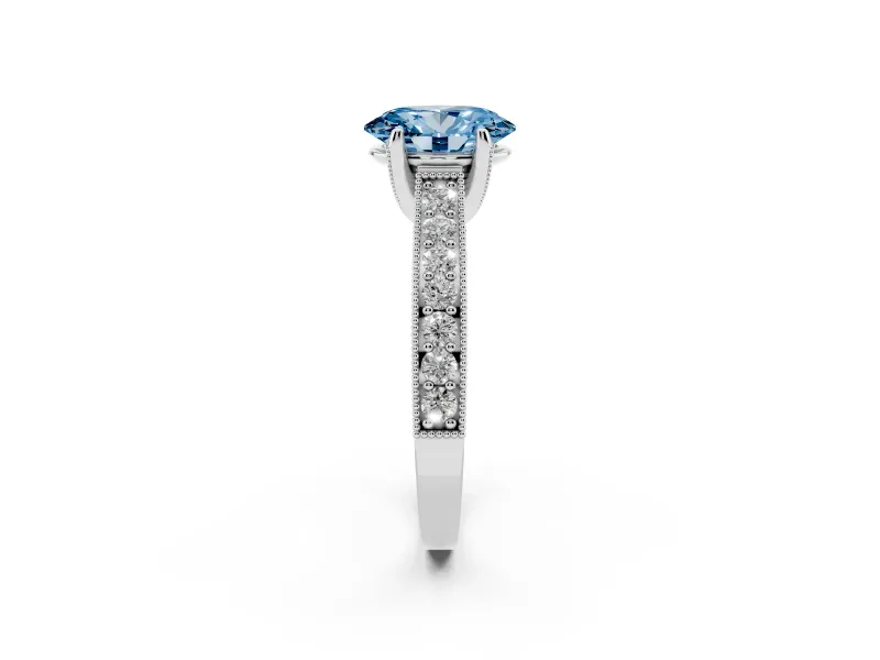 Oval Hidden Halo Engagement Ring Setting for a Fancy Blue Lab-Grown Diamond | Milgrain Pave | Sterling Silver