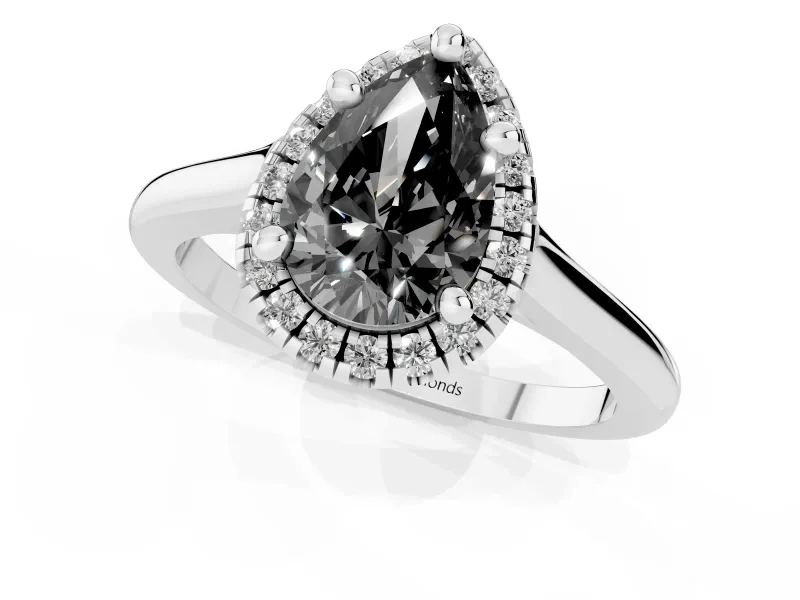 Pear-Shaped Halo Engagement Ring Setting for a Black Center | Plain Polished Band | White Gold