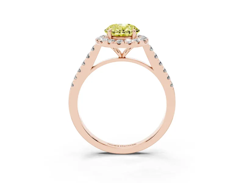Oval Halo Engagement Ring Setting for a Fancy Yellow Lab-Grown Diamond | Pave Shoulders | Rose Gold