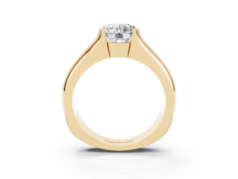 Round Half Bezel Solitaire Engagement Ring Setting | Wide Band | Yellow Gold