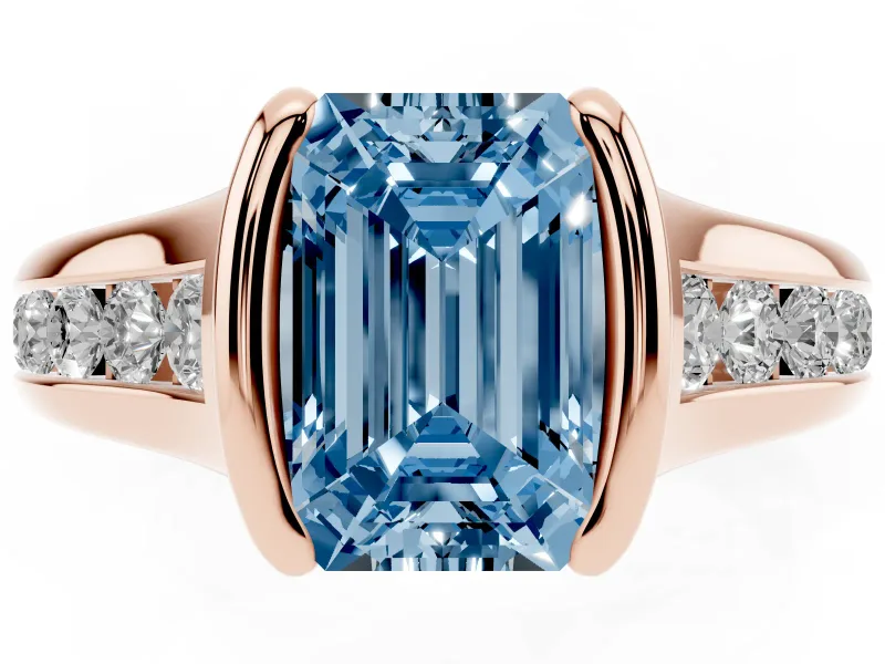 Emerald Cut Half Bezel Engagement Ring Setting for a Fancy Blue Lab-Grown Diamond | Rose Gold