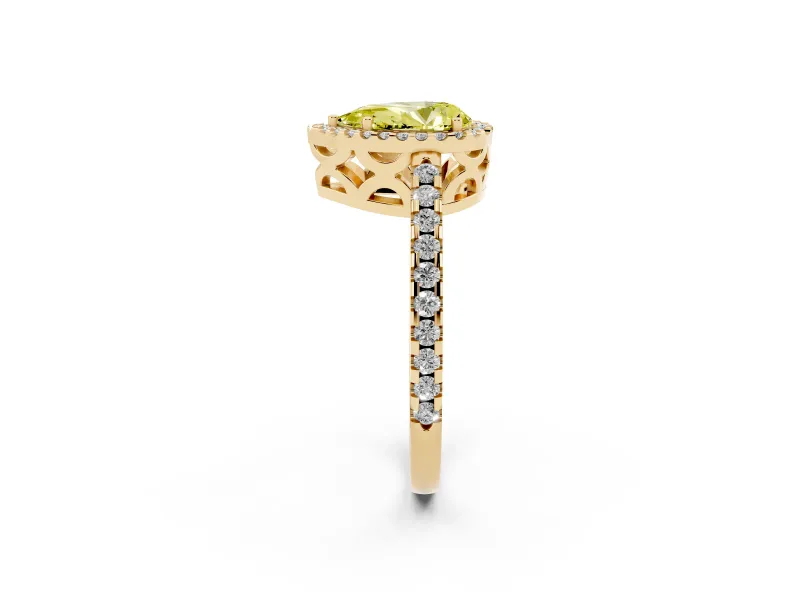 Pear-Shaped Pave Halo Engagement Ring Setting for a Fancy Yellow Lab-Grown Diamond | Yellow Gold