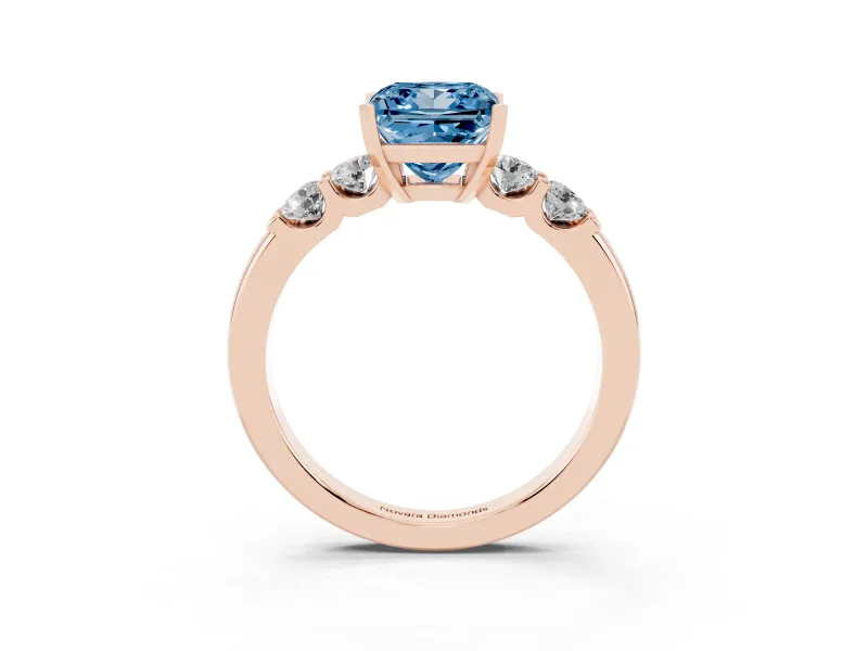 Fancy Blue Princess Cut Diamond Five-Stone Prong Set Engagement Ring Set in Rose gold with Channel Band