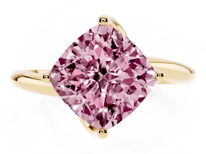 Cushion Cut Bypass Solitaire Engagement Ring Setting for a Fancy Pink Lab-Grown Diamond | Plain Band | Yellow Gold